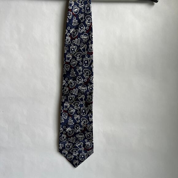 Vintage Coffee Tie NOVELTIES Hallmark 1996 Daily Grind, USA Silk Navy Blue - Picture 3 of 8